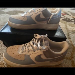 blue & grey Nike Air Force 1’s